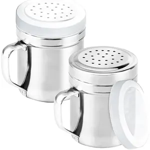 2 count Metal Salt Pepper Dredge Shakers, Stainless Steel Pepper Shaker Seasoning Jar With Handle, With Hole And Cover, Suitable For Pepper, Cinnamon And Coffee  Jars (Small-6OZ)