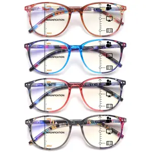 4pcs Set Of Elegant Printed Progressive Multifocal Blue Light Blocking Reading Glasses Women's Eyewear Stylish Retro Frame Design Spring Hinges Suitable For Everyday Wear