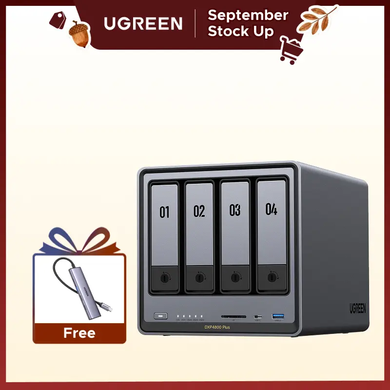 UGREEN NASync DXP4800 Plus 4-Bay Diskless Desktop NAS Storage, Intel Pentium Gold 8505 5-Core CPU, 8GB DDR5 RAM, 128G SSD, 1x10GbE 1x2.5GbE High-Speed Ports, 2xM.2 NVMe Slots, Data Backup for Home Office Computers,tiktokshopstockup