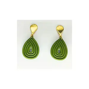 Olive Green Teardrop Dangle with Gold Teardrop Stud Earrings-Crafting By BB