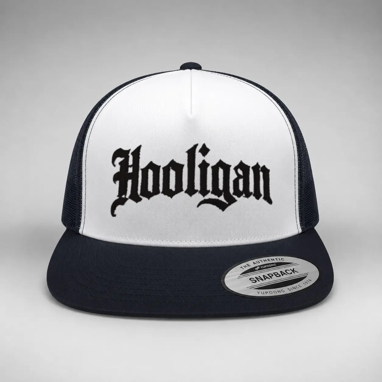 Hooligan Gothic Embroidered Trucker Hat Vintage Old English Letter Mesh Snapback Adjustable Flat Bill Cap Unisex Streetwear