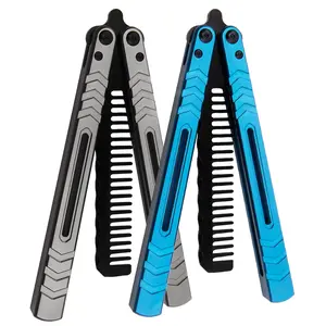 TGZUO KNIFE Blue Foldable Comb, Multi functional manual tool, Compact Design for Versatile Use, Aluminium Alloy Handle, Stainless Steel Practice Training, Butterfly Trainer Comb Blue