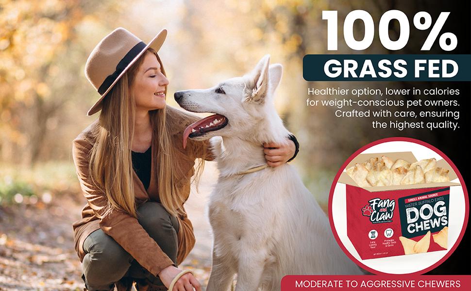 Fang & Claw Water Buffalo Ears for Dogs 5-Inch Whole Ears 50-Pack Long-Lasting Natural Dog Chews High Protein Grain-Free Dental Health Support Grass-Fed from India