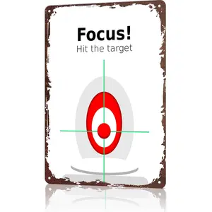 Focus! Hit The Target Urinal Aim Metal Tin Sign, 12x8 Inch Aluminum Wall Art, Vintage Funny Bathroom Poster, Keep Toilet Clean Sign, Gag Gift for Men, Restroom Decor