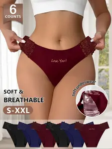 Women's Lace Underwear Set (6-Pack), Soft Breathable Low Waist Comfort, Fitted Design, Multiple Colors, All Seasons, Soft Comfy Panties