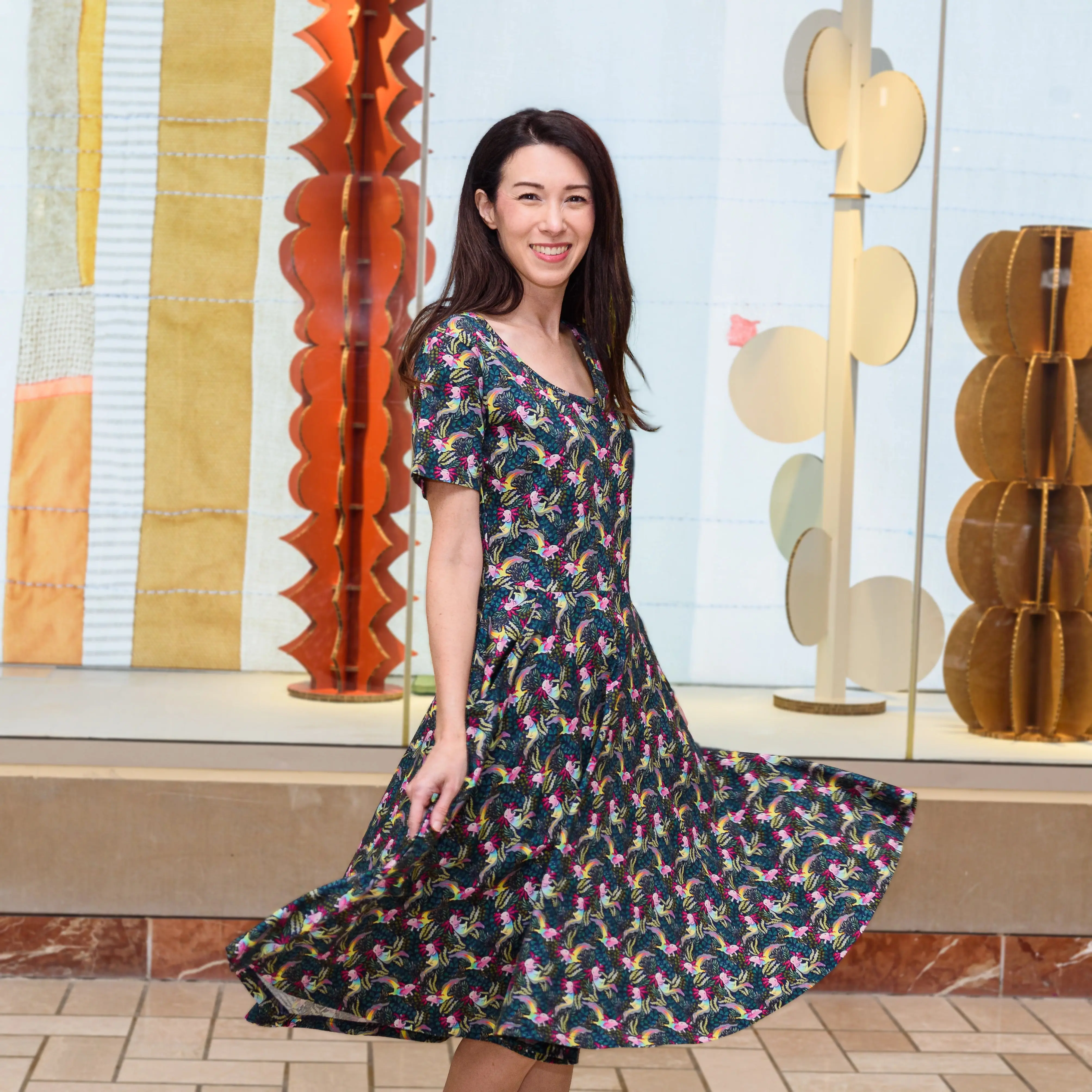 Rainbow Axolotl Twirl Dress with Pockets