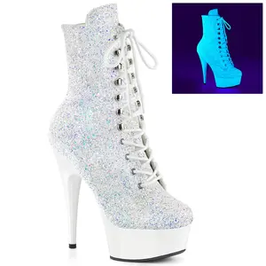 Women's Lace Boot - DELIGHT-1020LG 6-in Neon White Glitter Heel Walking Shoes