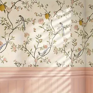 wallpaper Botanical Garden Self-Adhesive Wallpaper with Birds and Flowers - Washable Removable Floral Wall Covering for Living Room, Bedroom, Kitchen, Bathroom Straight Match Stick Peel