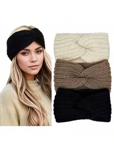 3pcs Women's Winter Ear Warmer Headband, Knitted Thick Headband Hair Accessories For Cold Weather