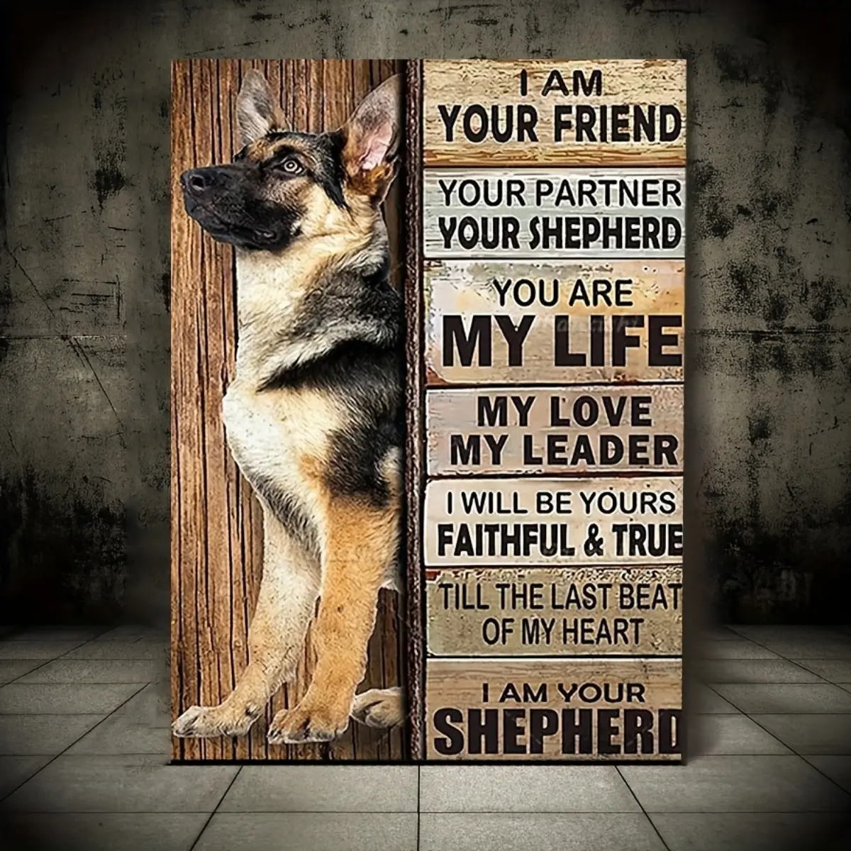 German Shepherd Dog Artwork - Wooden Framed Wall Art Featuring "I AM. YOUR FRIEND. YOUR PARTNER. YOUR SHEPHERD." Design for Home Decor Gift Poster Living Room Ornaments Decoration Artistic