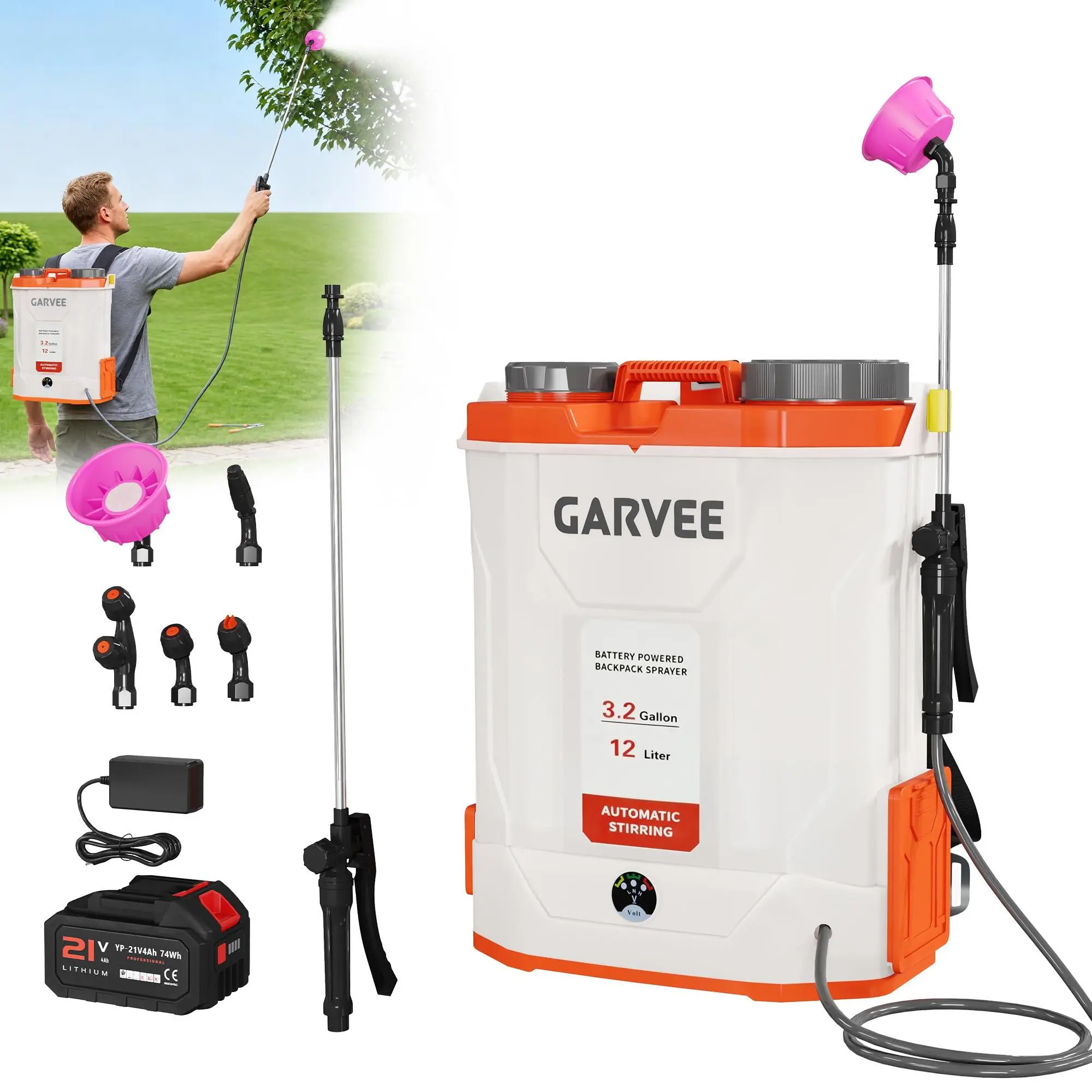 21V 4Ah Battery-Powered Backpack Sprayer, 3.2 Gal Electric Weed Sprayer with Mixing System, Extendable Arm (Telescopic Wand), 5 Nozzles for Lawn, Garden, Yard