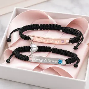 Long-Distance Connection: 2-Pcs Matching Couple Bracelets | Handmade Braided Rope Letter Wristband | Personalized Gift for Him & Her