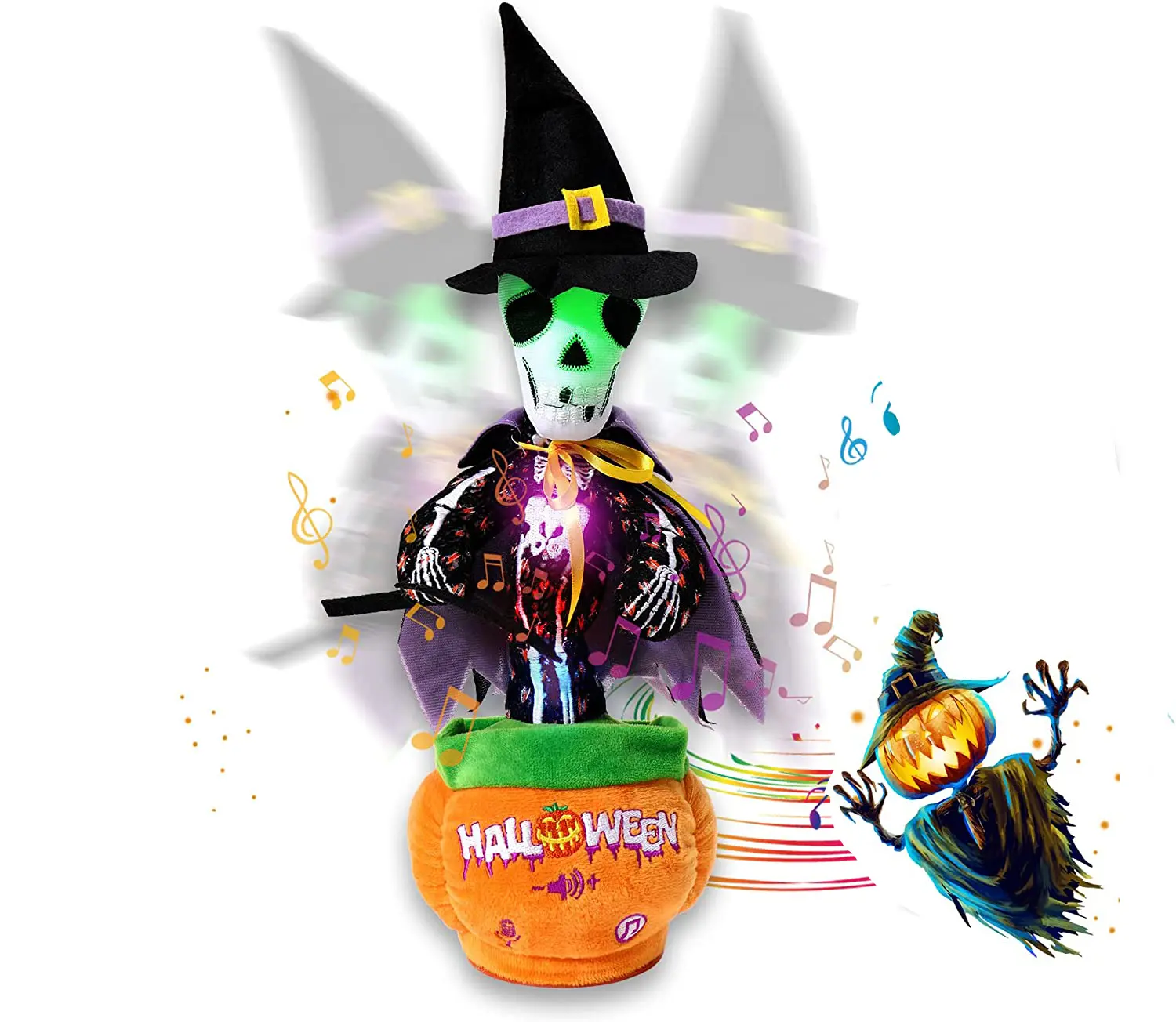 Emoin Halloween Talking Dancing Cactus Toy - 12in(L)x4in(W) Cotton Fabric Interactive Plush with LED Lights, Record & Repeat, Volume Adjustment, Battery-Operated for Children Development, Decoration, Kids Party Favors