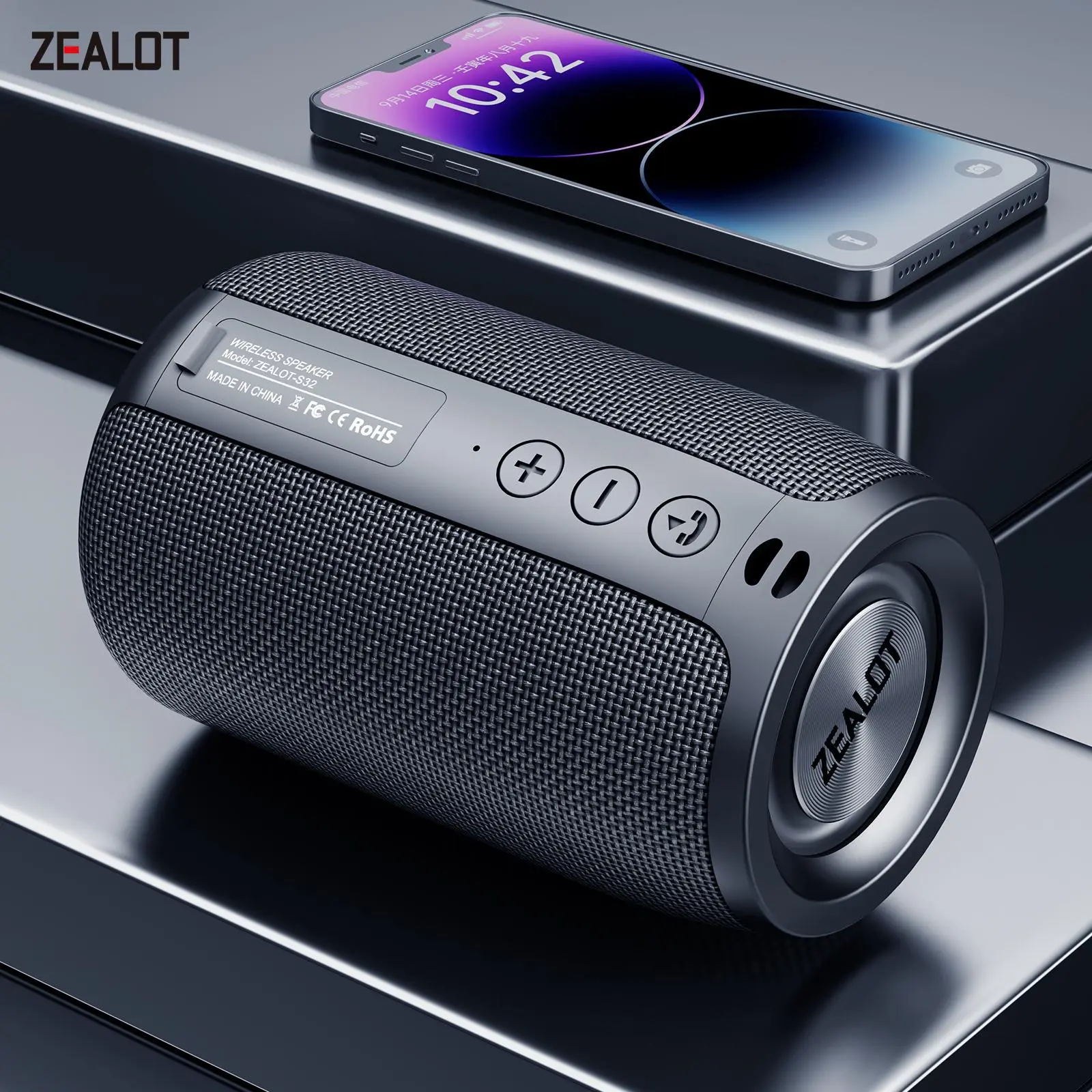ZEALOT S32 Wireless Speaker, 5W BT Speaker, 1800mAh 8 Hours Playtime, Desktop Stereo Sound Speaker, USB Type-C Charging Speaker, Audio