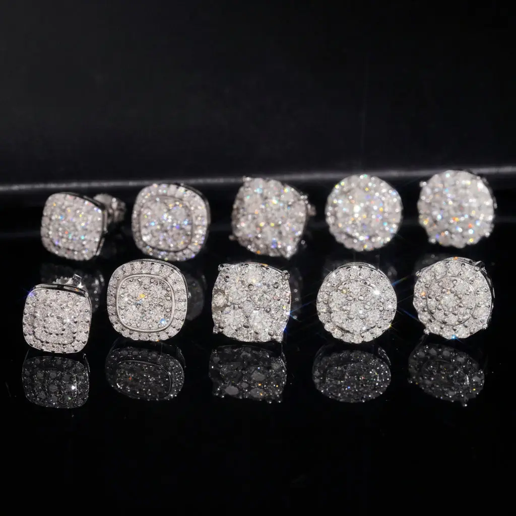 925 Silver Moissanite Stud Earrings D/VVS1 Iced Out Passes Tester Dallas Jewelers