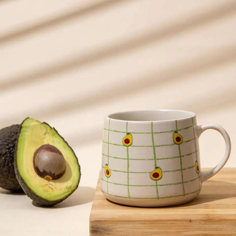 Avocado Checkered Ceramic Mug - 3.5 x 3 Inches