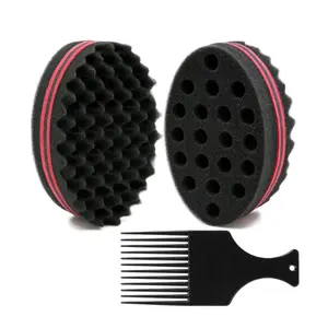 Big Holes Barber Hair Brush Sponge Dreads Locking Twist Afro Curl Coil Wave Hair Care Tool, 2 Pcs with 1 Pc Hair Pick Haircare Heatless