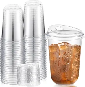 50 Sets Clear Plastic Coffee Cups with Sip Lids, Disposable Plastic PET  Cups for Iced Coffee, Smoothie, Cold Beverage, Drink Shops and Party Catering(Clear,16 oz)