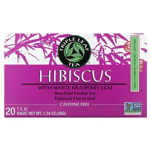 Triple Leaf Tea Hibiscus With White Mulberry Leaf, Caffeine Free, 20 Tea Bags, 1.34 oz (38 g)