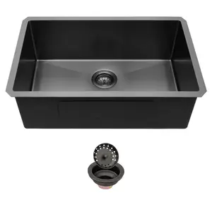 Sarlai 30 x 18 Inch Gunmetal Black Undermount Kitchen Sink Single Bowl Undermount Kitchen Sink 16 Gauge Stainless Steel Kitchen Sink