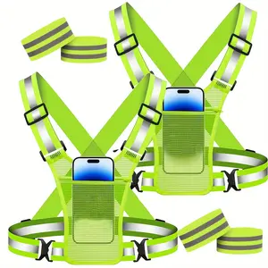 2-Pack Running Vest Chest Bag, 2 Reflective Bracelets, Mobile Phone Holder, Suitable for Men and Women, Reflective Vest Safety Equipment, Suitable for Dog Walking Riding-Adjustable Waist/Shoulder