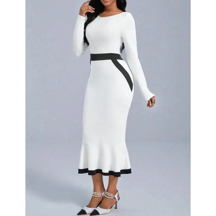 2025 new women's dress white versatile trend popular women's clothing Elegant Casual Fabric Womenswear Knitted Polyester Ruffle Solid Summer Gamis sundress summer outfits birthday dress dress rush dress black dress elegantoutfits white dresses women