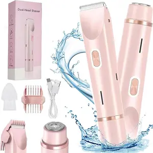 Oceantree Bikini Trimmer for Women, Electric Shaver and Razor Rechargeable 2-in-1 Body and Facial Epilator, Dual Heads for Painless Trimming of Pubic Hair, Face, Underarms and Legs, Summer Gift bikini  trimmers Smooth Comb