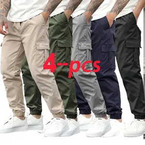 4-Men's Casual  Fit Trousers – Mixed Color Lightweight Stretchable Pants with Drawstring, Multi-Pack Comfortable Pants for Everyday Wear