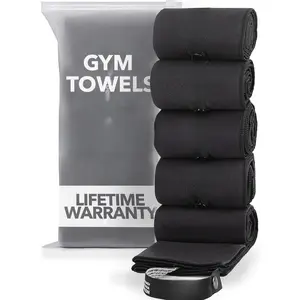 Microfiber Workout Towels - Quick Dry, Highly Absorbing, Odor-Free, for Men & Women - Gym   Towel for Hot Yoga, Tennis, Running, Exercise, Working Out, Camping, Set of 5 Black