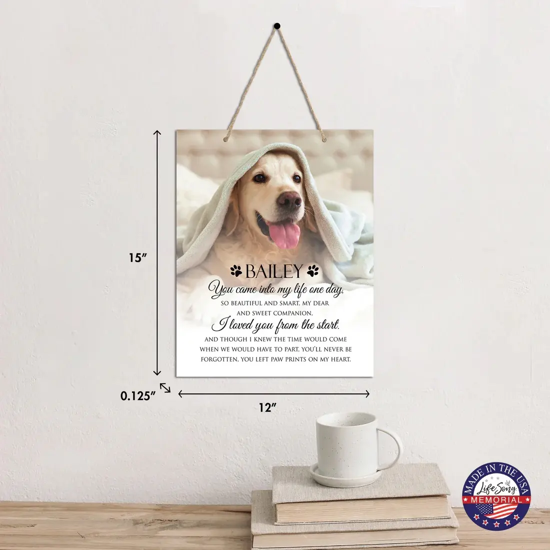 Personalized Wooden Pet Memorial Wall Plaque - 15” x 12” x 0.125”, 11 oz Customizable Hanging Home Decor, Free Personalization Gift for Puppy Dog Cat Loss Remembrance with Custom Photo Ornament