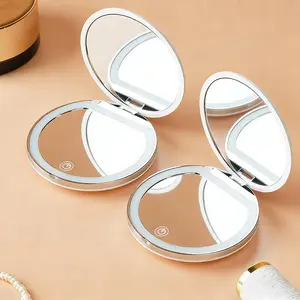 2PCS Portable Foldable Makeup Mirror, 1 Count Glam Travel Makeup Mirror with LED Light, Compact Cosmetic Mirror for Women, Pocket Size Makeup Tools, Travel Hand Mirror
