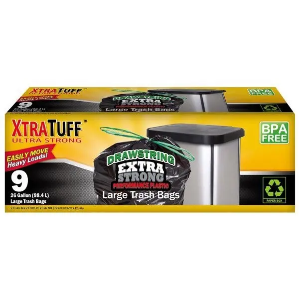 Xtratuff Trash Bags 30 Gallon Black Large Trash Bag Garbage Bags Heavy Duty 100 Count BPA FREE Strong Rubbish Bag drawstring