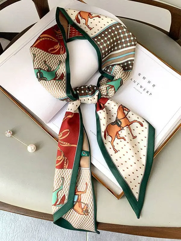 Vintage Horse Printed Colorful Silk Scarf Vintage Horse Printed Colorful Silk Scarf