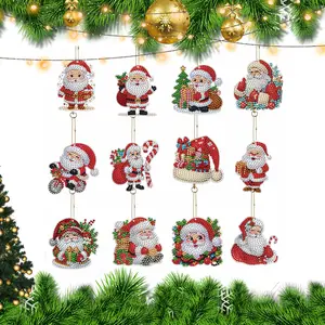 12Pcs Christmas Diamond Art Keychain Ornaments Diamond Painting Keychain Kits Diamond Painting Backpack Pendant for Adults Key Ring Art Pendant Decor