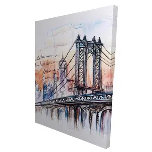 Begin Home Decor 2080-4836-CI122 36 x 48 in. Bridge Sketch - Orange Illustrative Canvas for Home Decor