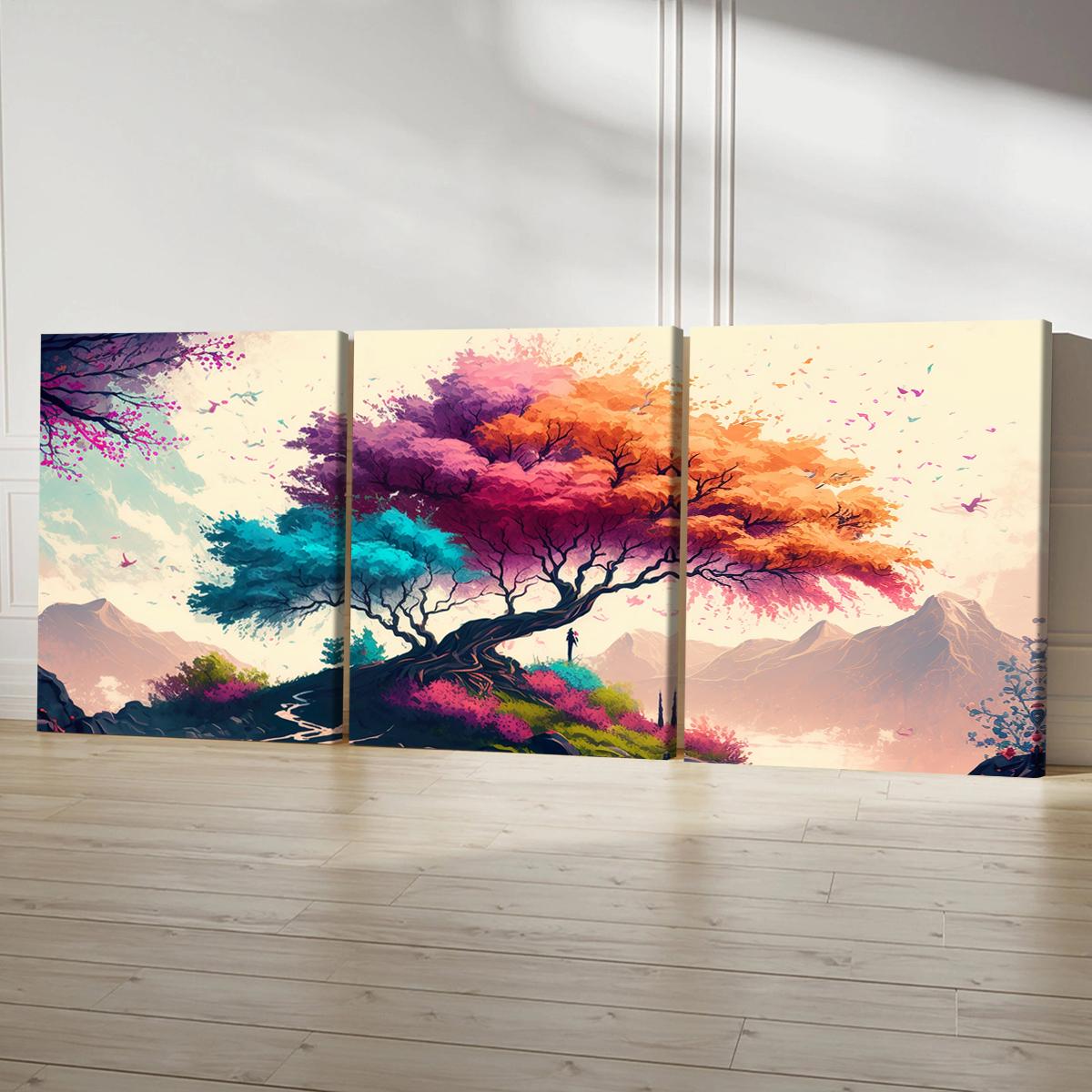 3Pcs Wooden Framed Canvas Painting, Colorful Fantasy Tree And Mountain Landscape, Exquisite Poster, Home Decoration, Pattern Wall Art Decor, For Living Room, Bedroom, Office, Restaurant, Bar Wall Decor, Odorless, Painting, Print Artwork. 3Pcs Wooden Framed Canvas Painting, Colorful Fantasy Tree And Mountain Landscape, Exquisite Poster, Home Decoration, Pattern Wall Art Decor, For Living Room, Bedroom, Office, Restaurant, Bar Wall Decor, Odorless, Painting, Print Artwork.