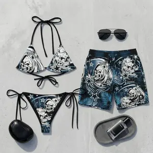 Matching Couple Nautical Skull Bikini Set – Gothic Bikini & Swim Trunks, Alternative Aesthetic Beachwear, Summer Vacation Matching Couple Outfit