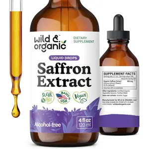 Wild & Organic Saffron Tincture - 88.5 mg Saffron Extract Drops for Mood, Focus, Eye Support - Crocus Sativus Liquid Extract - Vegan, Alcohol & Sugar-Free Supplement - 4 fl oz