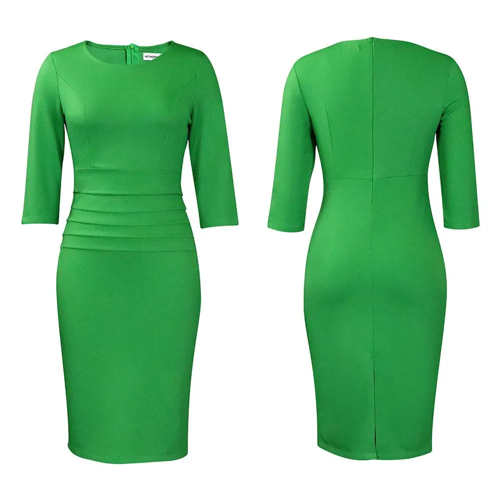 Plus Size Women's Chic Pullover Pencil Dress, Solid Short Sleeve Bodycon Midi with a Crew Neck and Side Slit, Formal, Business