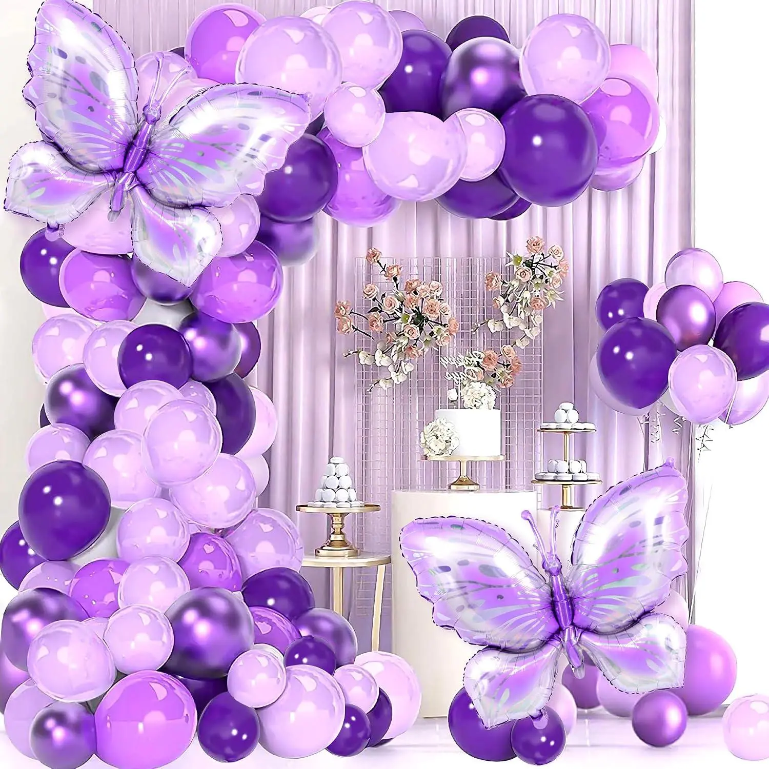 Butterfly Balloon Set - 126Pcs Balloons Arch Kit For Birthday Party, Pink And Purple Fairy Party Balloons Party Decorations