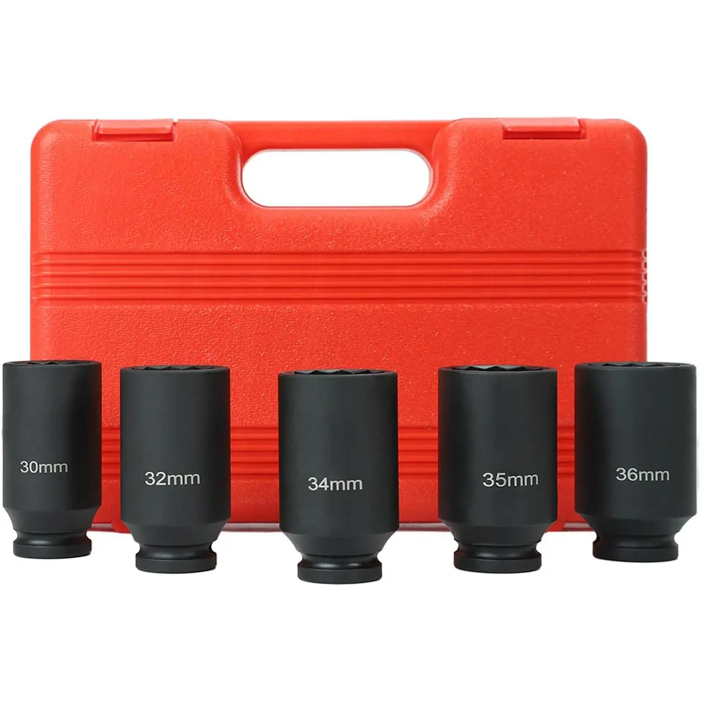 5 count 1/2" Drive 12 Point Drive Deep Spindle Axle Nut Socket Set 30mm 32mm 34mm 35mm 36mm,Heavy Duty Use In Removing And Installing Axle Nuts