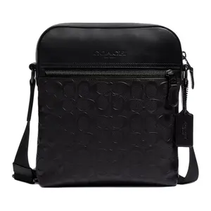 COACH Houston 22 Embossed Leather Crossbody Bag for Men, Small Size, Black