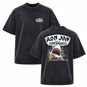 Ron Jon Surfboards Unisex Shark Pattern Washed 100% Premium Cotton Loose-Fit T-Shirt - Retro Beach Surfing, Y2K Casual Street Style, Summer Vacation Essential Menswear (White Soulja Boy TV-Inspired Outfit)