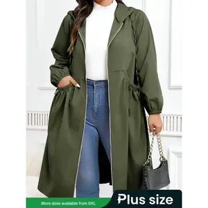 Plus Size Women's Fashion Casual Hooded Trench Coat, Stylish Lightweight Outerwear for All Seasons, Perfect for Everyday Wear