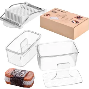 3- Clear Musubi Maker Kit with Luncheon Meat Slicer - Non-Stick Onigiri Press Mold,  Sushi Mold for Hawaiian Musubi