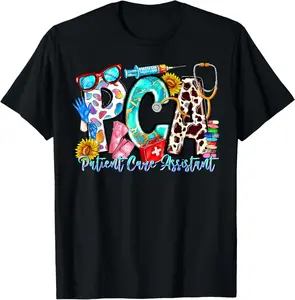 Retro PCA Patient Care Assistant Healthcare Worker Nursing Summer Casual Shortsleeve Cotton T-Shirt