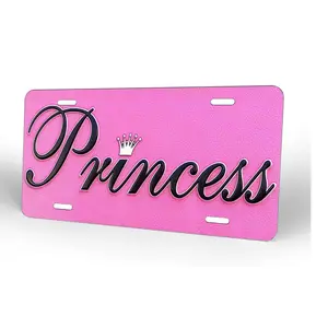 [ROYAL VIBE] Princess with Crown License Plate - Pink Novelty Vanity Tag for Girls & Women - 6x12 Aluminum Car Decor - Royalty Themed Wall Art