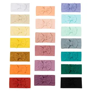 20-Pack Baby Girl Elastic Hairbands with 4.5" Soft Nylon Ruffled Bows - Super Stretchy, No-Mark Headbands for Newborns - Ideal for Baby Shower Gifts, Photoshoots