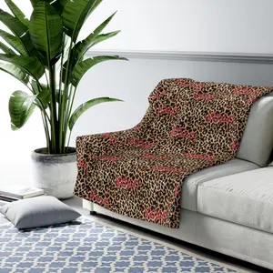 Leopard Print Red Roses Sherpa Blanket | Cozy Animal Print Throw