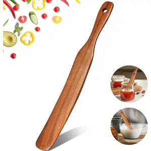 Skinny Spurtle for Sourdough Starter, Mixing, Reaching Bottom of Jar, Dough Whisk, 100% Natural from High Moist Resistance Teak, Spurtles Kitchen Tools Wooden Kitchen Utensils for NonStick Cookware Set